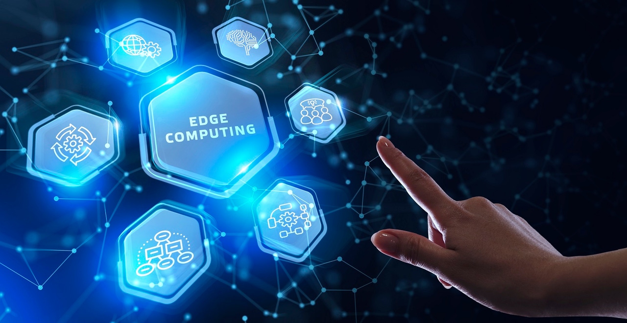 Edge computing modern IT technology on virtual screen. Edge computing modern IT technology on virtual screen.