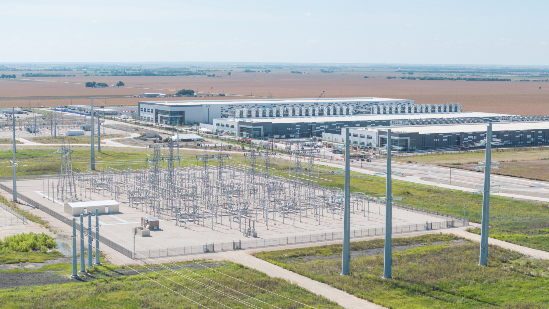 Electrical substation and power grid infrastructure for AI data center campus in Hutto, Texas