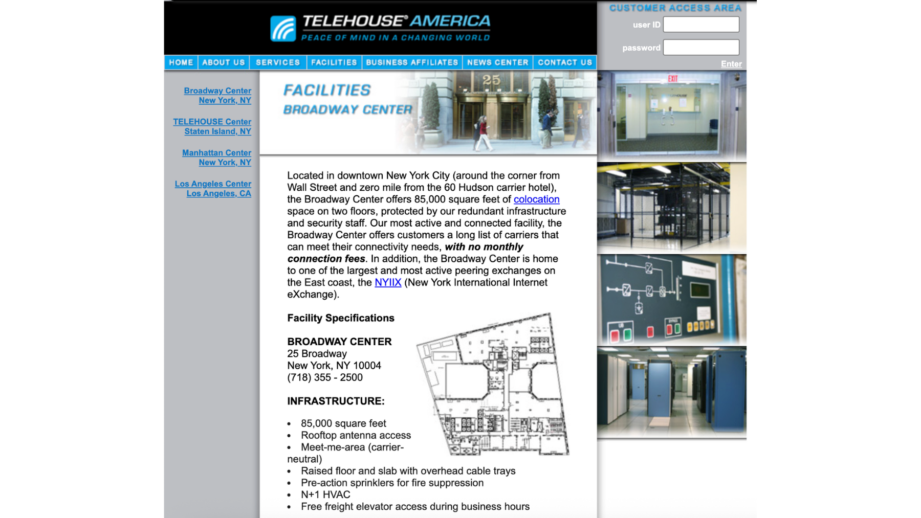 Screenshot of Telehouse America’s website from June 2004