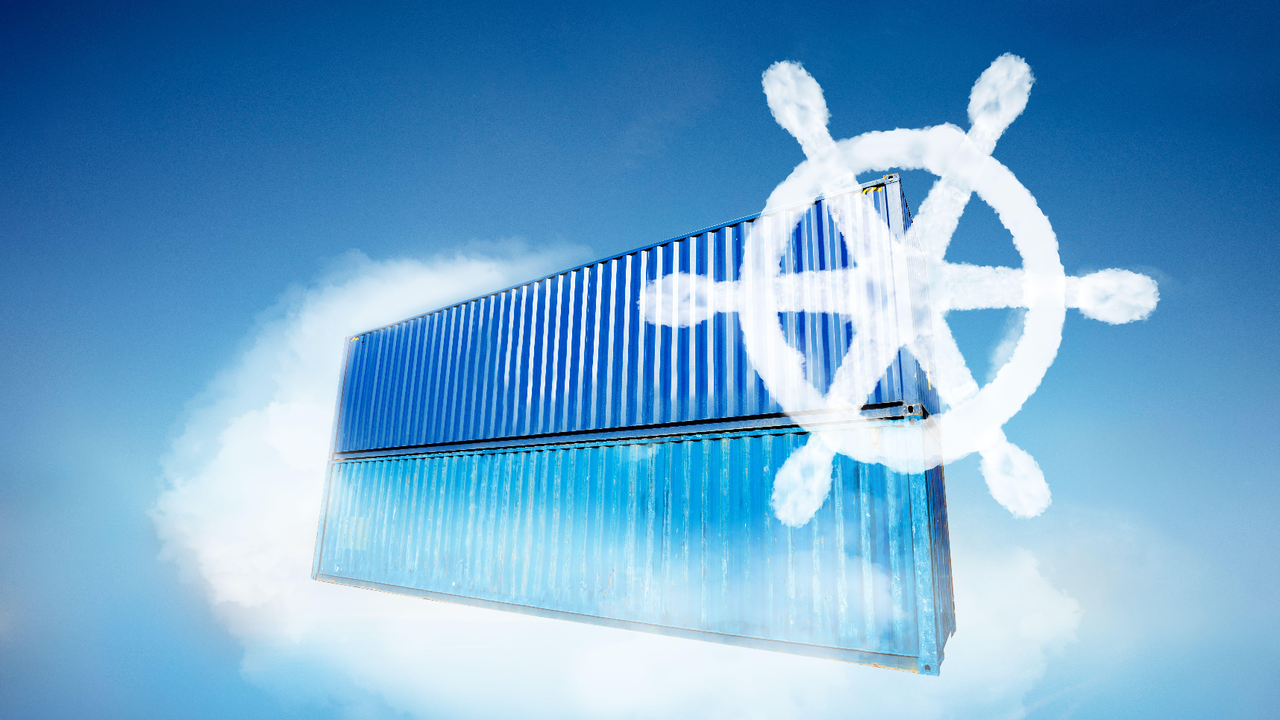 Two Kubernetes style containers and cloud show software infrastructure operations concept Two Kubernetes style containers and cloud show software infrastructure operations concept