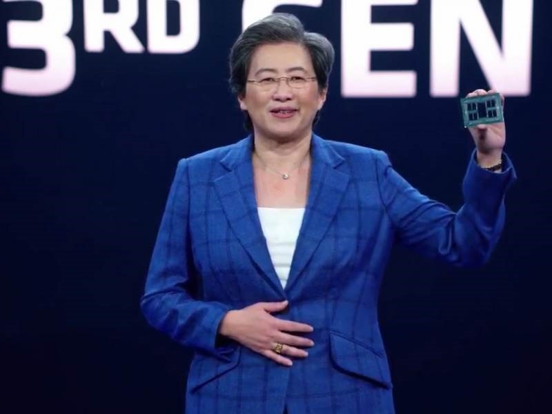 Lisa Su, AMD president and CEO, speaking at the third-gen Epyc (Milan) server processor launch.