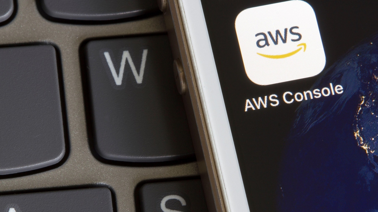AWS management console mobile app icon on a smartphone AWS management console mobile app icon on a smartphone