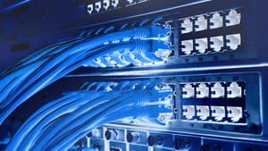 Network panel, switch, and cable in a data center Network panel, switch, and cable in a data center