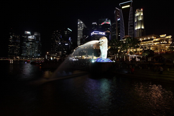 The Singapore skyline during nighttime, 2013