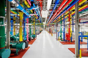 Cooling system pipes inside a Google data center
