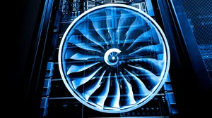 3D render turbine engine against the background of a data center server 3D render turbine engine against the background of a data center server