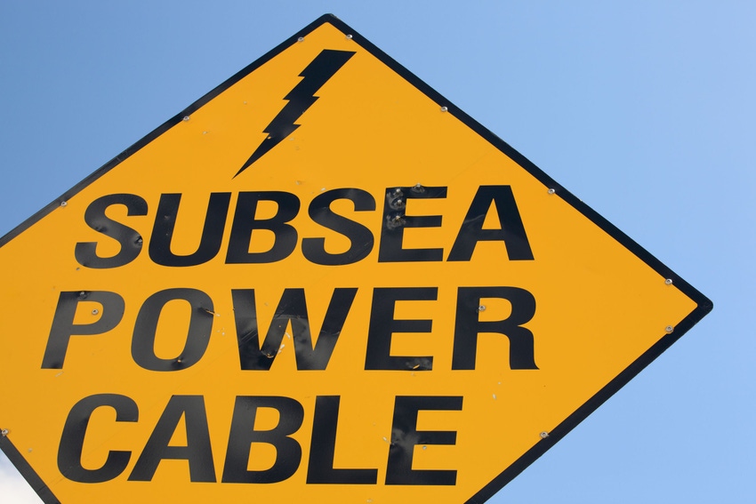 Warning subsea power cable sign at the Irish Atlantic coast.