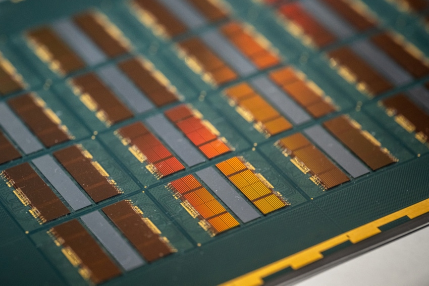 close up of a semiconductor sheet in production