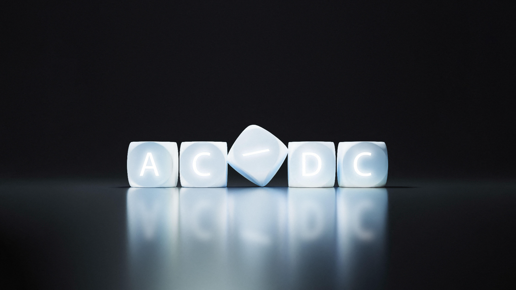 Lightbox, backlit letter cubes with AD/DC sign on black background