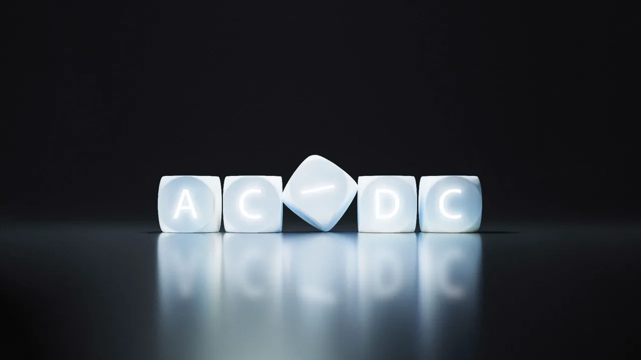 Lightbox, backlit letter cubes with AD/DC sign on black background Lightbox, backlit letter cubes with AD/DC sign on black background