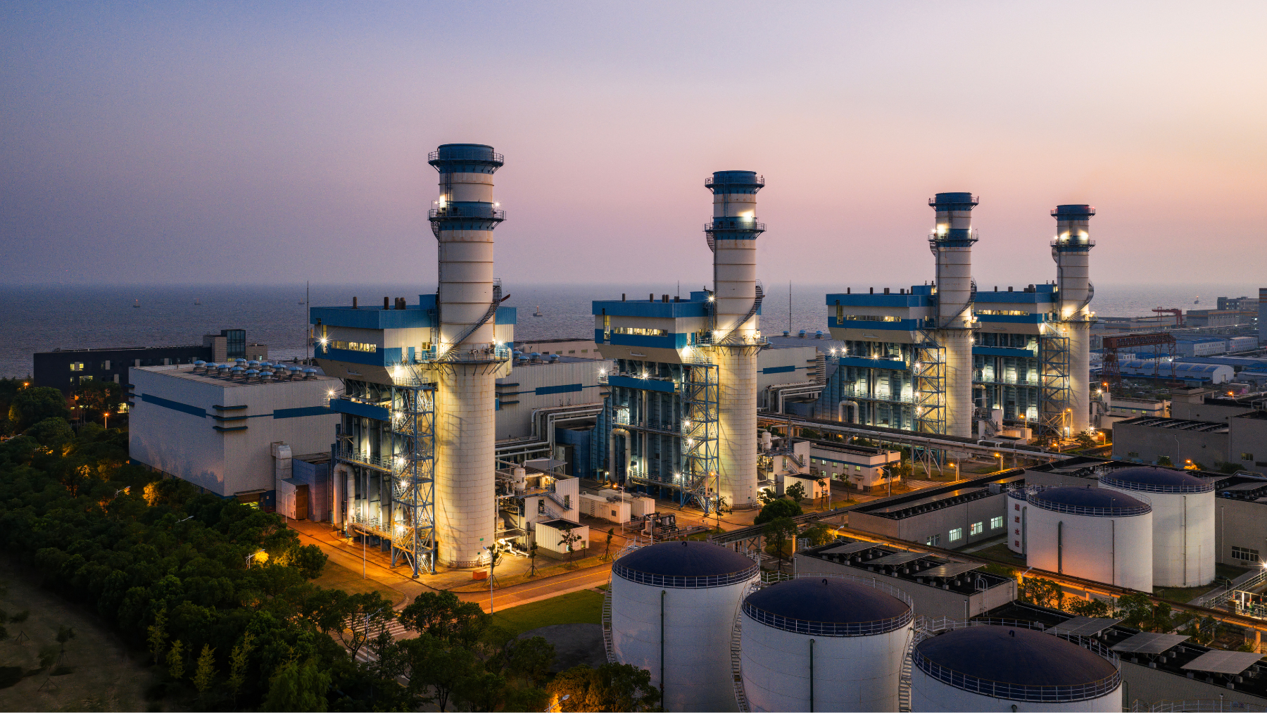 natural gas plant in the early evening