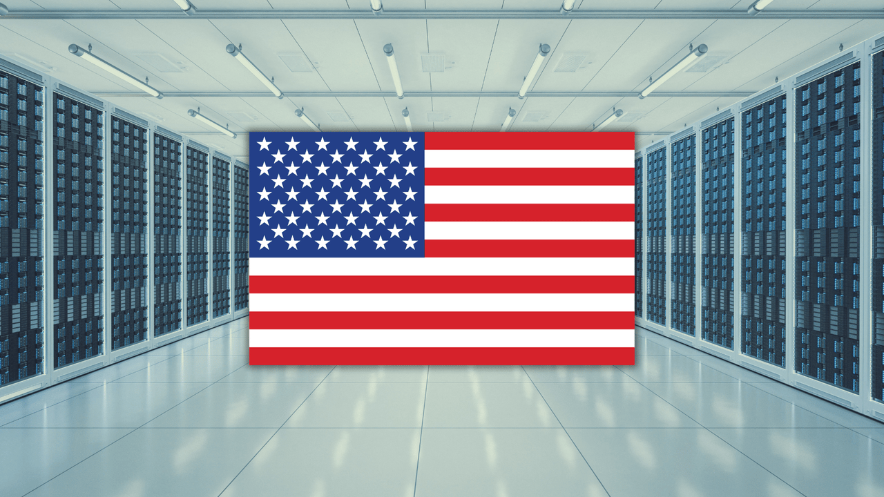 an american flag in a data center an american flag in a data center