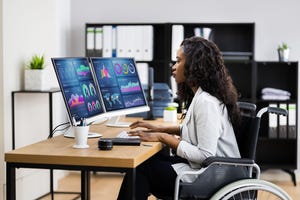 Business Data Analyst Woman Using Computer Screen