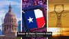 three image panels showing the Texas State Capitol, flag of Texas on a microchip, and a high-voltage power line structure three image panels showing the Texas State Capitol, flag of Texas on a microchip, and a high-voltage power line structure