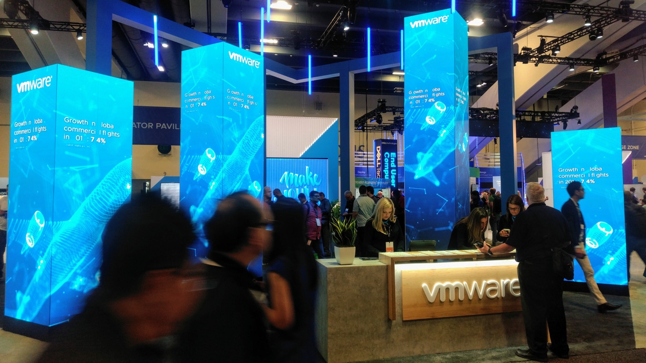 The VMware area on the expo floor at VMworld 2019 The VMware area on the expo floor at VMworld 2019