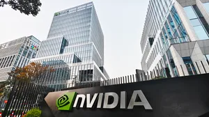 nvidia logo on a sign in front of large office buildings nvidia logo on a sign in front of large office buildings