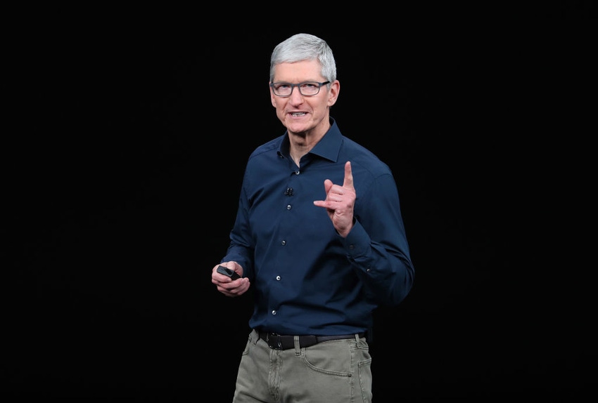 Tim Cook, chief executive officer of Apple,  speaks during an Apple event at Apple Park in September 2018 in Cupertino, California.