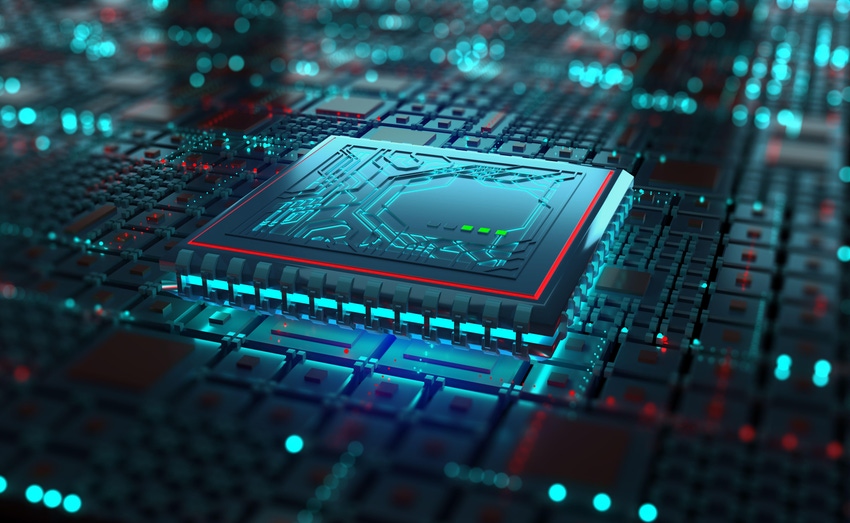 Futuristic processor, CPU 3D illustration for data center