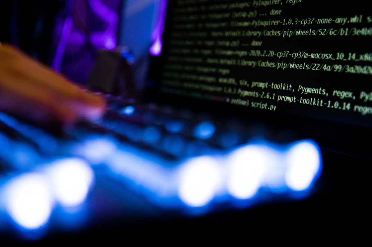 Dark cyber image with computer screen Dark cyber image with computer screen