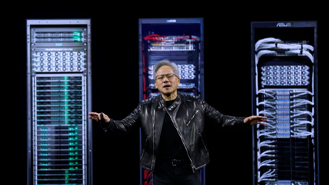 Nvidia CEO Jensen Huang speaking at a technology event