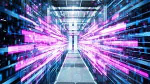 pink data streaming in data center corridor