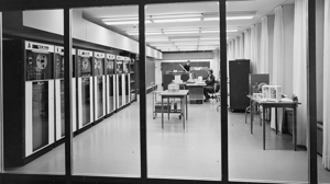 A 1963 photograph of Postbanken's third-floor Data Center located in Stockholm A 1963 photograph of Postbanken's third-floor Data Center located in Stockholm
