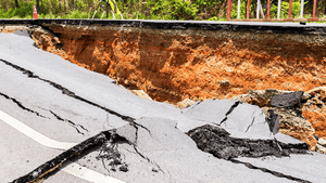 Broken road and ditch Broken road and ditch