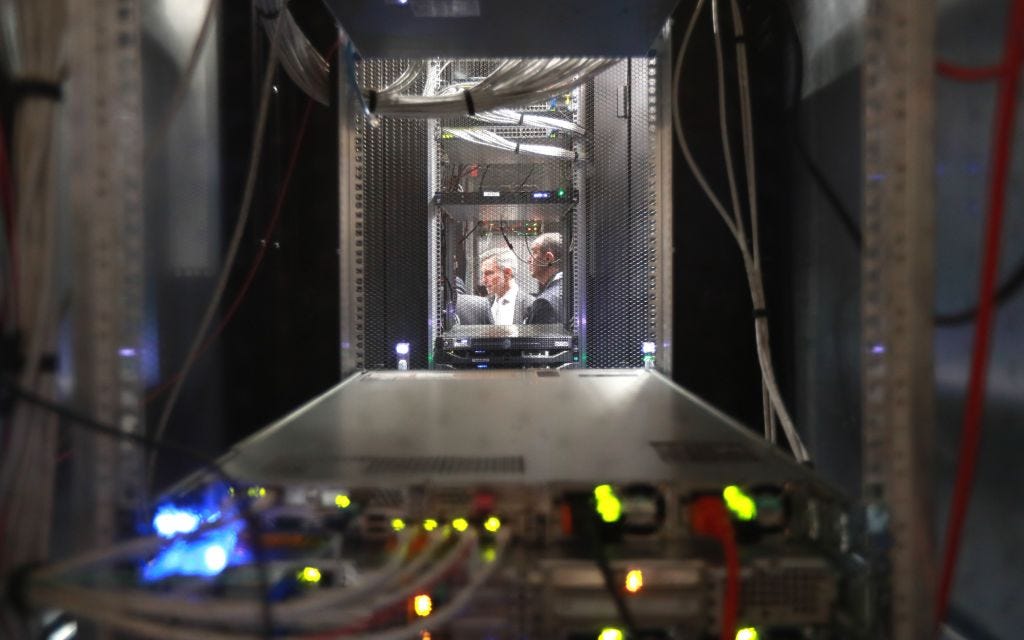 Equipment at Equinix's PA8 data center in Paris during a french economy minister (unseen) visit in 2019 Equipment at Equinix's PA8 data center in Paris during a french economy minister (unseen) visit in 2019