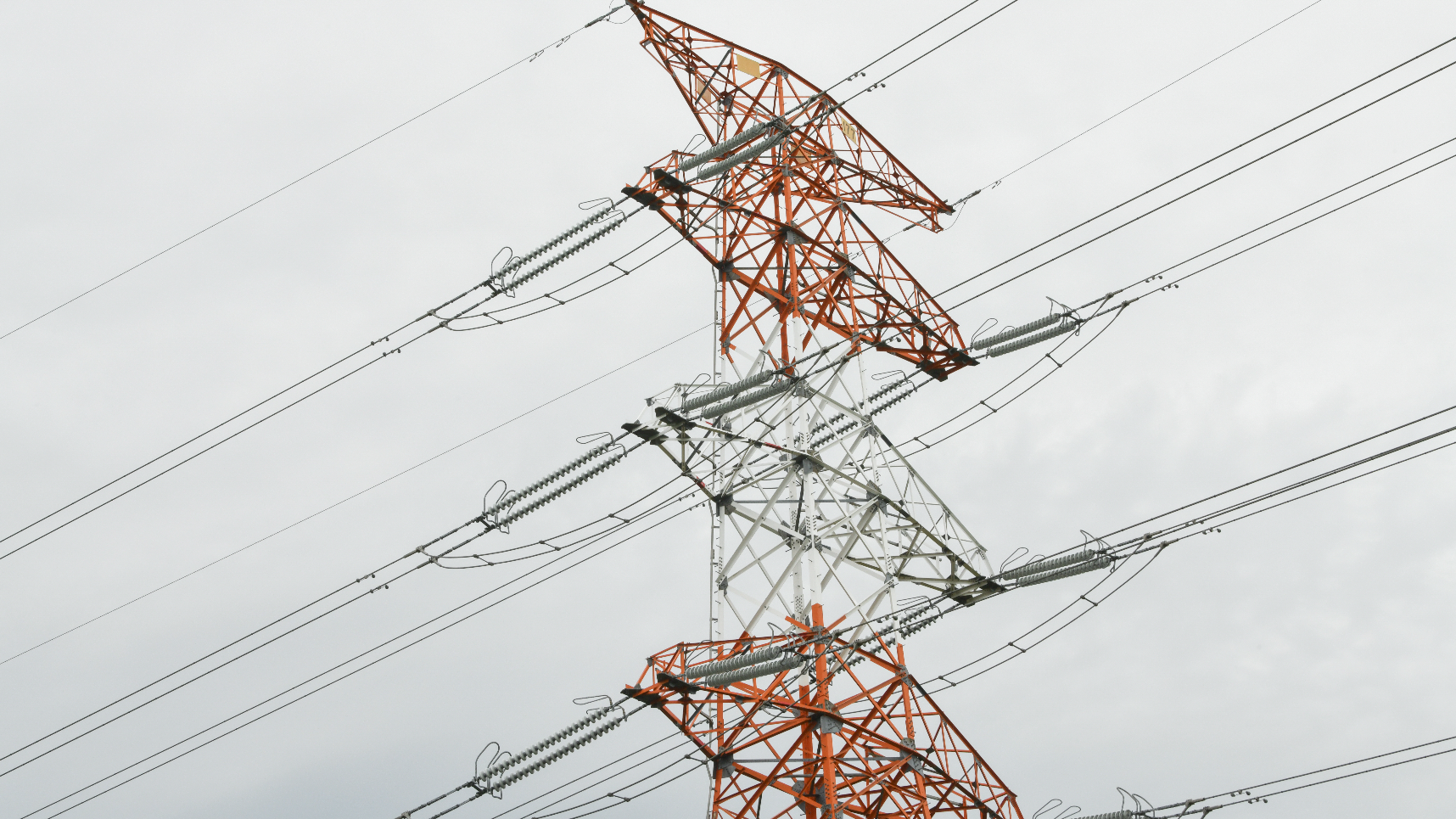 Power lines running from the flow battery plant on Hokkaido