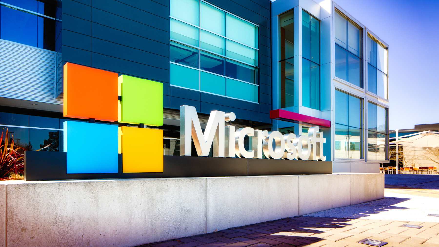 Microsoft sign at the entrance of their Silicon Valley campus