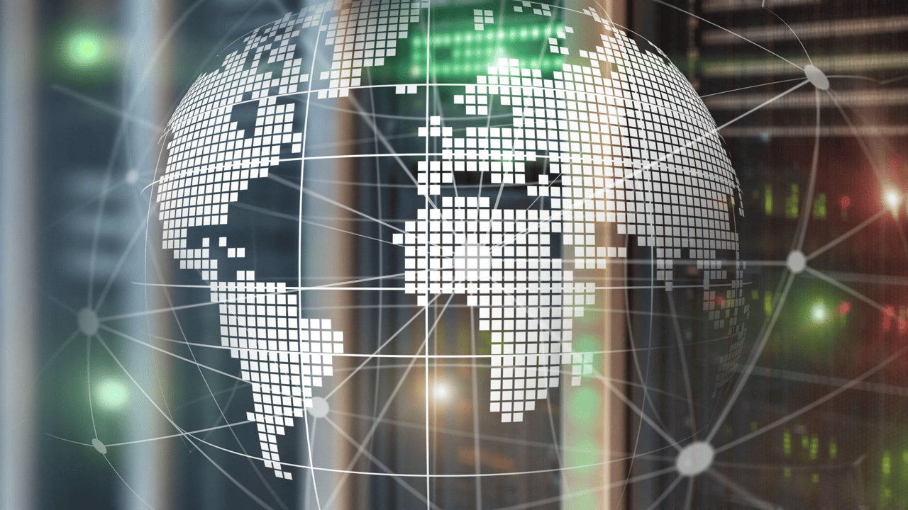 modern data center with Holographic 3d planet earth modern data center with Holographic 3d planet earth