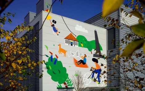 One of the walls of the Google’s data center in Dublin, Ireland, featuring a mural by the local illustrator Fuchsia MacAree