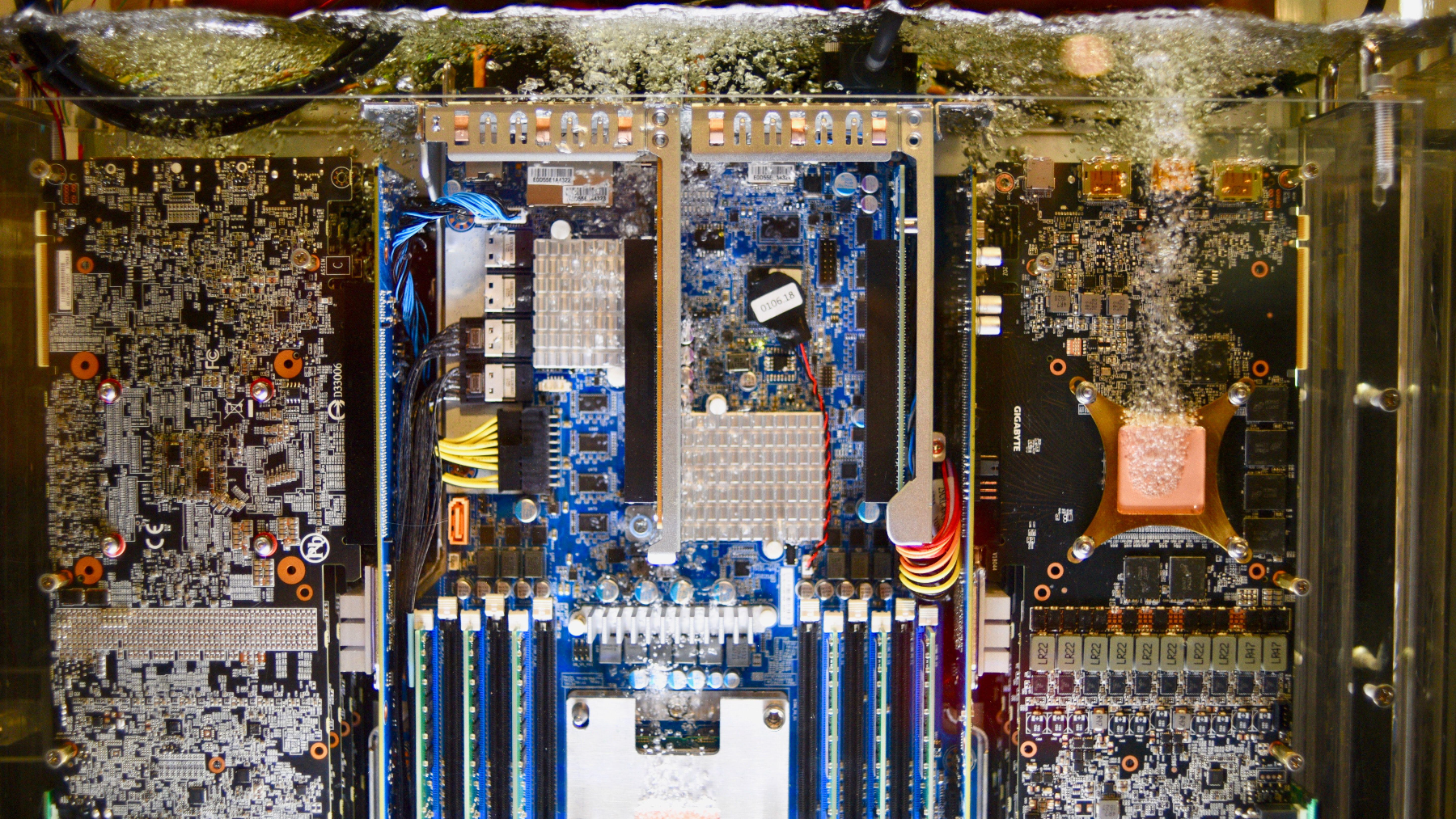 Data center/server type computer submerged in liquid cooling