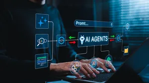 ai agent hologram hovers above a laptop user ai agent hologram hovers above a laptop user
