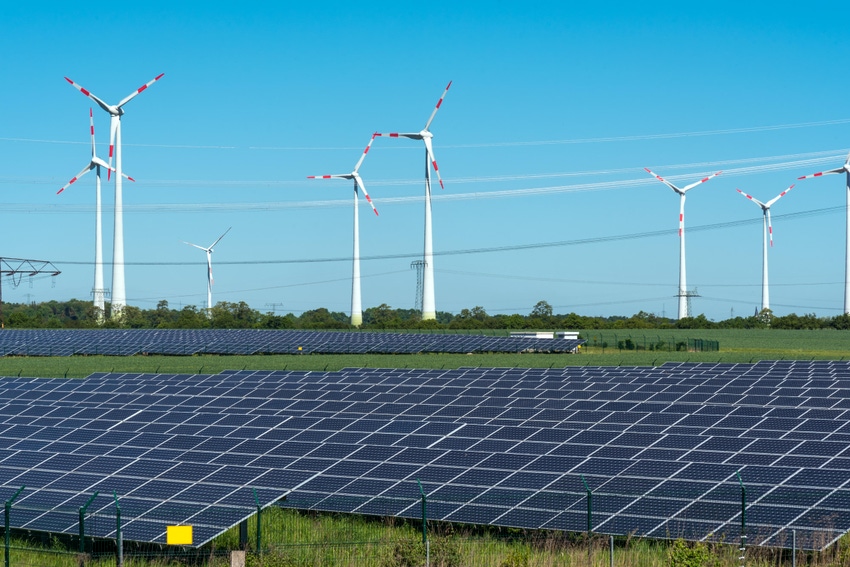 image of wind turbines and solar panels