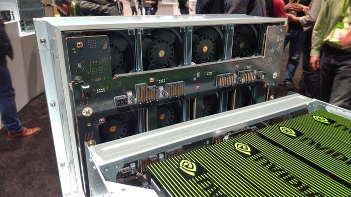 Cooling fans of the Nvidia DGX-2 system on display at GTC 2018