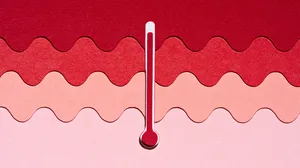 Paper Craft Red Thermometer Shows Extremely High Temperature on Summer Heatwave Paper Craft Red Thermometer Shows Extremely High Temperature on Summer Heatwave