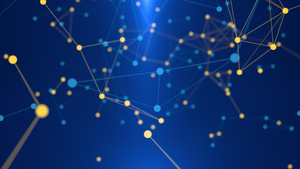 Digital abstract Network of blue and yellow lines and connected dots Digital abstract Network of blue and yellow lines and connected dots