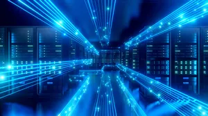 Server room with digital glowing network lines Server room with digital glowing network lines
