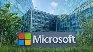 microsoft logo on a sign outside a building microsoft logo on a sign outside a building