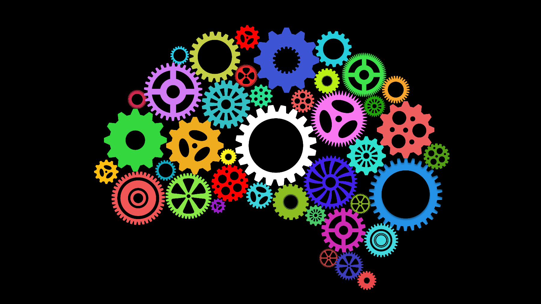 artificial intelligence with human brain shape and gears