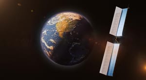 digital rendering of a satellite in the earth's orbit digital rendering of a satellite in the earth's orbit