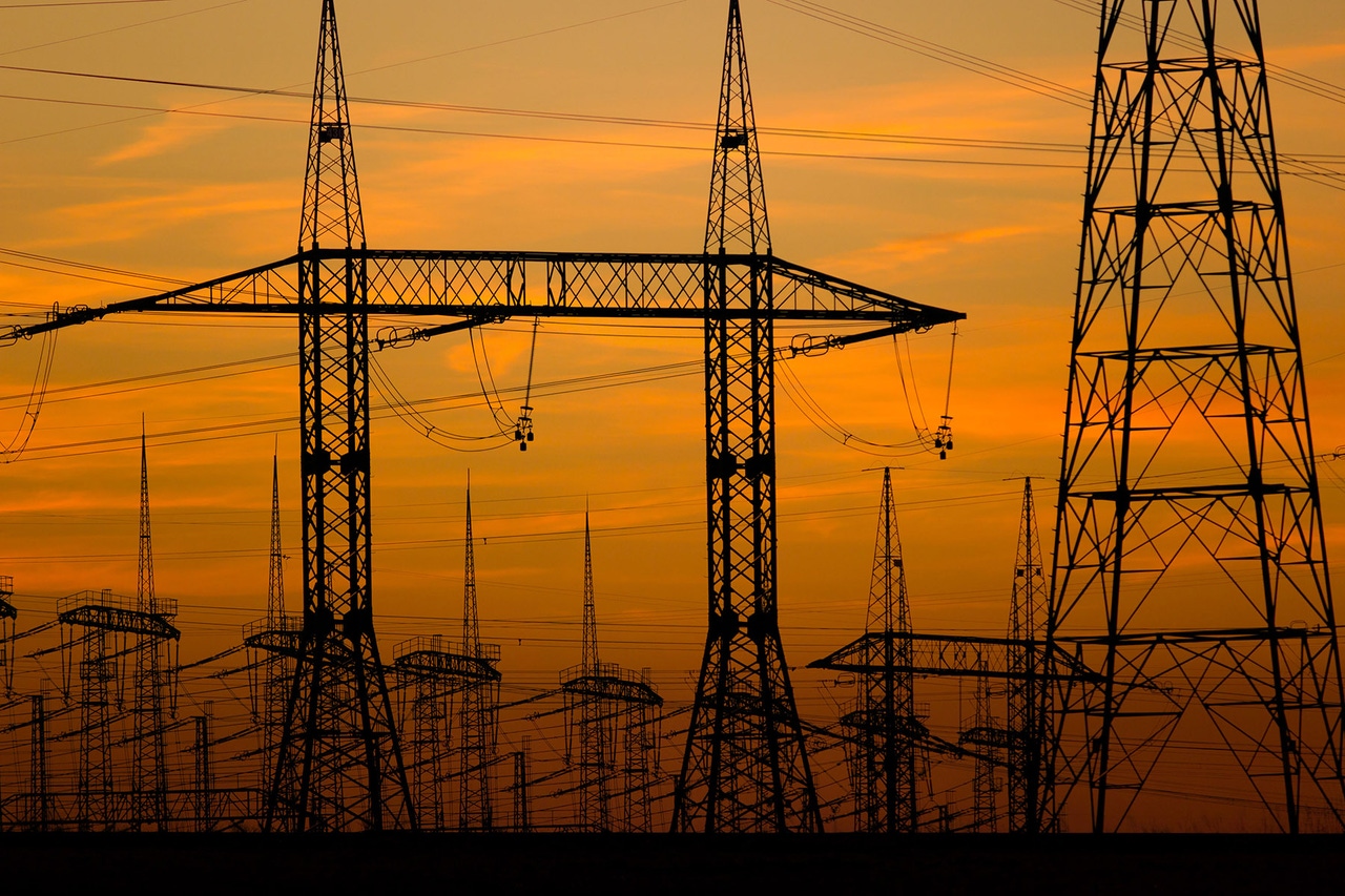 High voltage towers at sunset High voltage towers at sunset