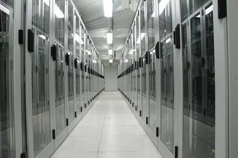 The interior of 1&1 Internet's data center in Karlsruhe, Germany.