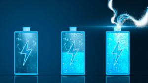 Three batteries in the process of charging, empty, medium and full load Three batteries in the process of charging, empty, medium and full load