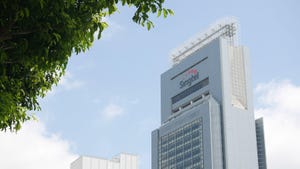 Singtel logo on a building in Singapore