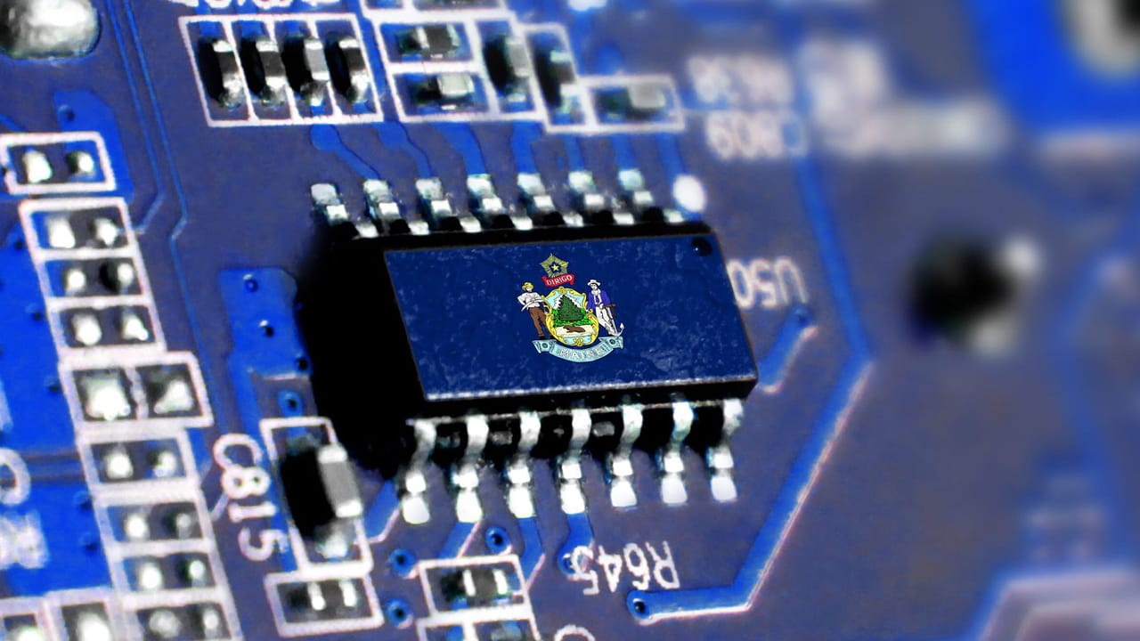 Maine State flag on a data center chip