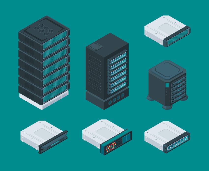 Illustration of server equipment and DPU storage shelves.