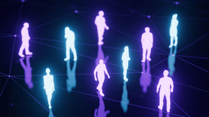 interconnected nodes and silhouettes of community members interconnected nodes and silhouettes of community members