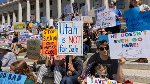 Protesters oppose the construction of the Stratos data center in Utah Protesters oppose the construction of the Stratos data center in Utah